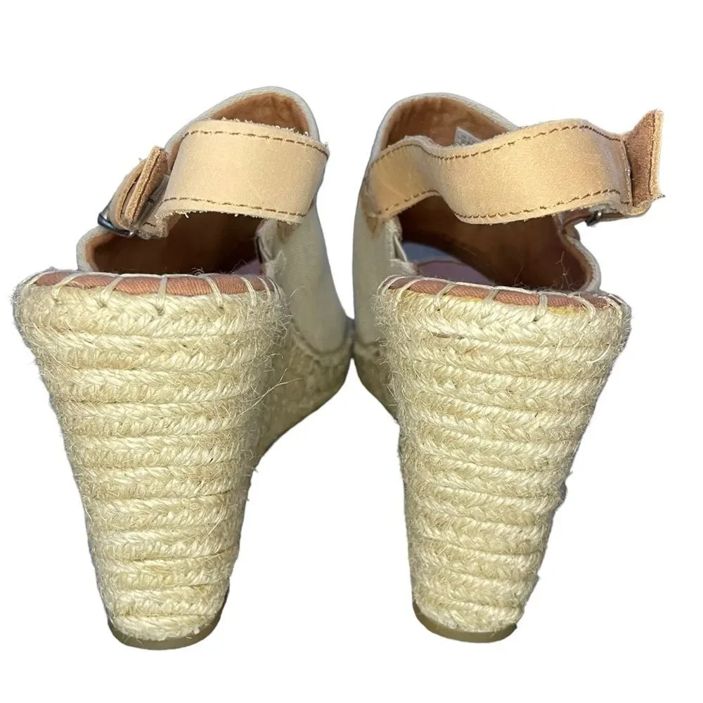 Tom's Monica Wedge Espadrille Adjustable Strap Creme Color Open Toe Size 10
